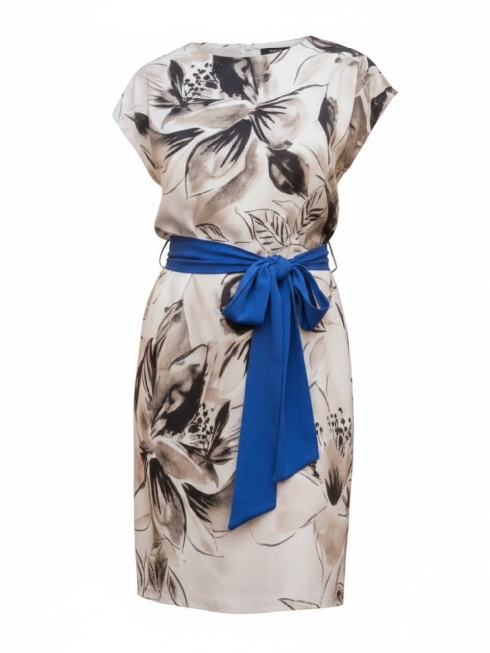 Eliza J Floral Sheath Dress Cobalt Blue Sash Belt Cap Sleeve sz 4